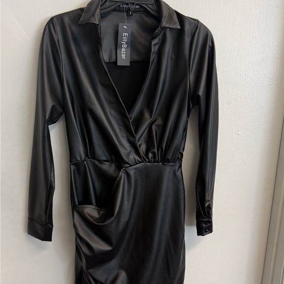Eilly Bazar Dresses & Skirts - EllyBazar Black Satin Wrap Dress